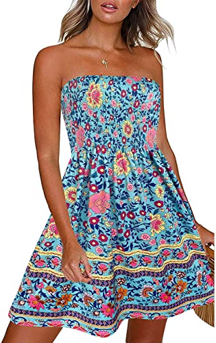 CHICGAL Summer Dresses for Women Beach Cover Ups Strapless Boho Floral Print Sundress - Hawaiian Flair