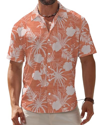 BOJIN Men's Hawaiian Wrinkle Free Short Sleeve Button Down Tropical Floral Beach Vacation Shirt - Hawaiian Flair