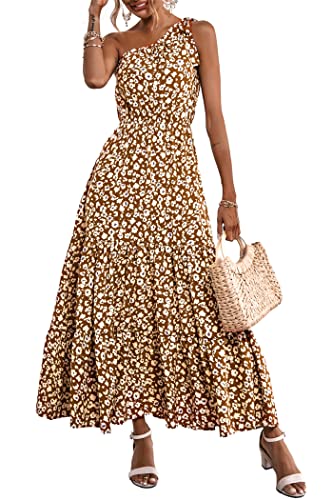PRETTYGARDEN Women's Summer Floral Maxi Dress Knot One Shoulder Sleeveless Ruffle Flowy Boho Beach Wedding Guest Dresses - Hawaiian Flair