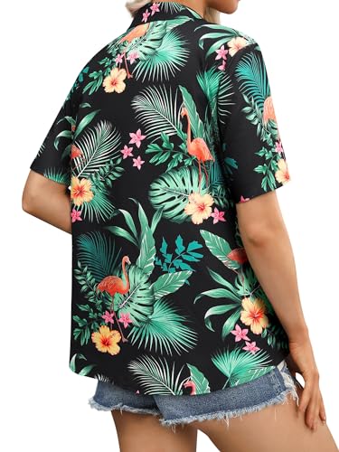 Womens Button Down Hawaiian Shirts Short Sleeve Floral Print Summer V Neck T-Shirt Casual Summer Beach Blouses Tops - Hawaiian Flair
