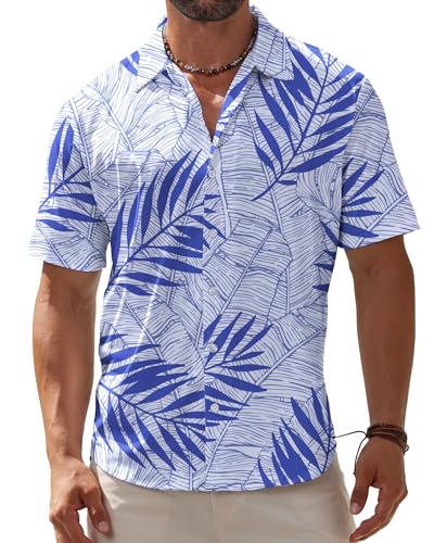 BOJIN Men's Hawaiian Wrinkle Free Short Sleeve Button Down Tropical Floral Beach Vacation Shirt - Hawaiian Flair