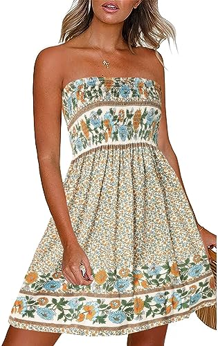 CHICGAL Summer Dresses for Women Beach Cover Ups Strapless Boho Floral Print Sundress - Hawaiian Flair