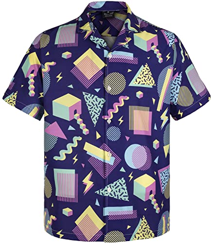 MIKENKO 80s 90s Hawaiian Shirt for Men Funny Button Down Shirt Big and Tall Short Sleeves Button Up Shirts for Men Women - Hawaiian Flair