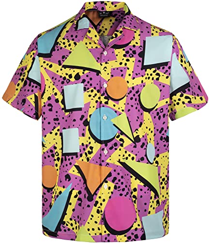 MIKENKO 80s 90s Hawaiian Shirt for Men Funny Button Down Shirt Big and Tall Short Sleeves Button Up Shirts for Men Women - Hawaiian Flair