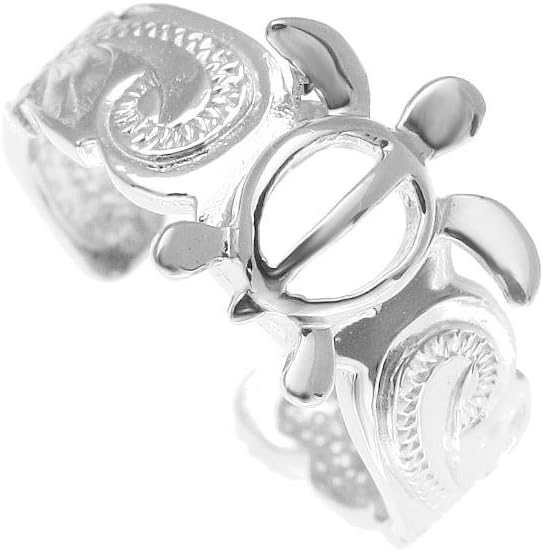 Arthur's Jewelry 925 sterling silver rhodium plated Hawaiian honu sea turtle scroll cut out scalloped edge toe ring - Hawaiian Flair
