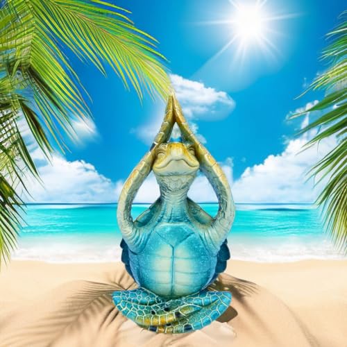 VVGIFTS Sea Turtle Meditation Yoga Decor, Garden Figurine Sea Turtle Meditating Coastal Beach Decorations, Zen Yoga Resin Statue for Home Office Decorations (Put The Palm Separate) - Hawaiian Flair