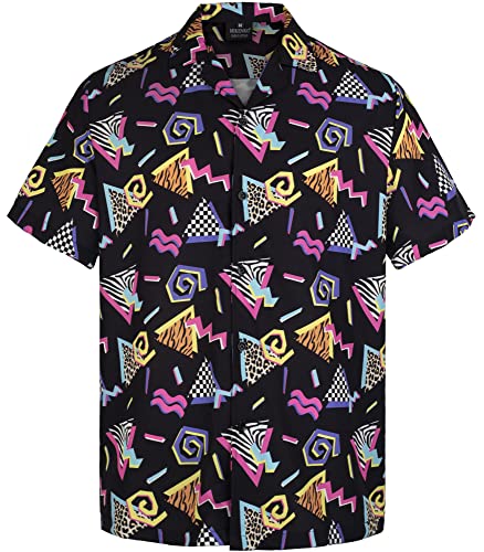 MIKENKO 80s 90s Hawaiian Shirt for Men Funny Button Down Shirt Big and Tall Short Sleeves Button Up Shirts for Men Women - Hawaiian Flair