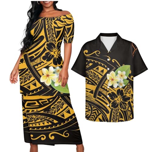 Samoa Couple Outfit Puletasi Samoa Dress Polynesian Shirts for Men Puletasi Samoan Traditional Dress Hawaiian - Hawaiian Flair