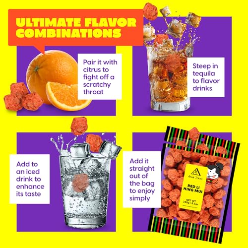 Asia Trans Seeded Red Li Hing Mui Crack Seed Plums - Hawaiian Favorite - Sweet, Sour, & Salty Dried Asian Plum - Hawaiian Flair