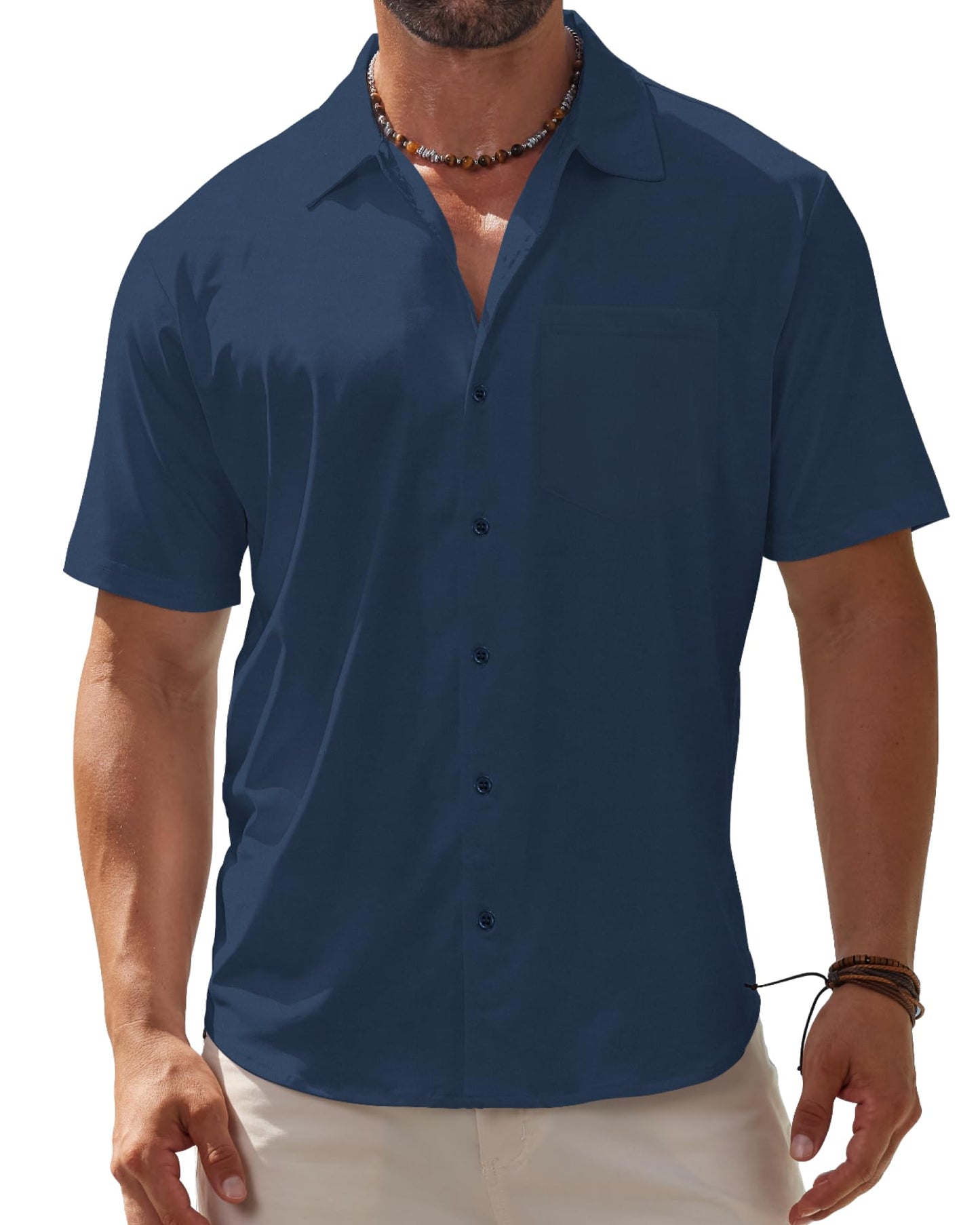 BOJIN Men's Hawaiian Wrinkle Free Short Sleeve Button Down Tropical Floral Beach Vacation Shirt - Hawaiian Flair