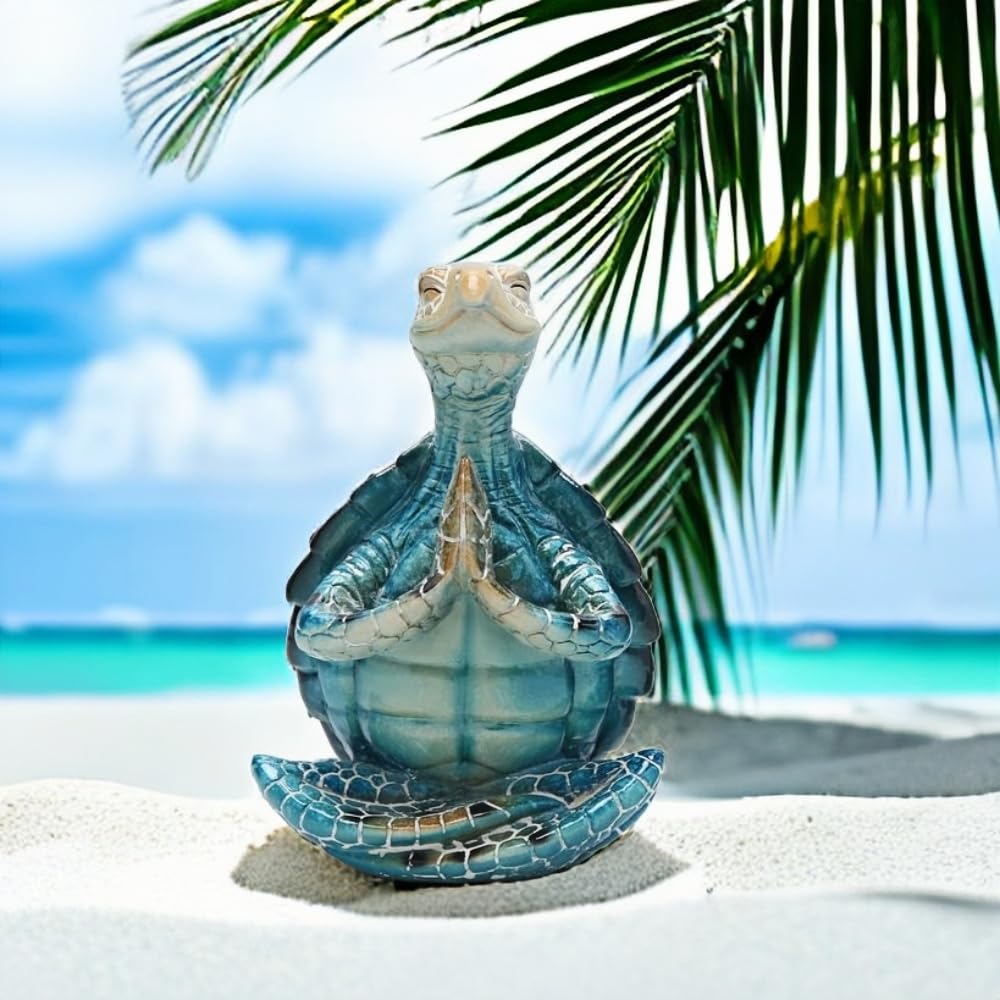VVGIFTS Sea Turtle Meditation Yoga Decor, Garden Figurine Sea Turtle Meditating Coastal Beach Decorations, Zen Yoga Resin Statue for Home Office Decorations (Put The Palm Separate) - Hawaiian Flair