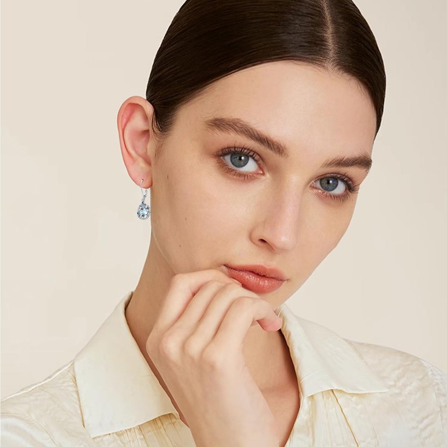 Moonstone Earrings 925 Sterling Silver Flower Teardrop Leverback Dangle Earrings Jewelry Gifts for Women Girls - Hawaiian Flair