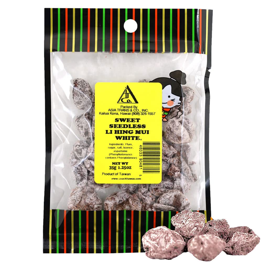 Sweet Seedless Li Hing Mui Crack Seed Plums | Hawaiian Favorite | Naturally Sweet Dried Asian Plum Candy | 1.25 Ounce - Hawaiian Flair