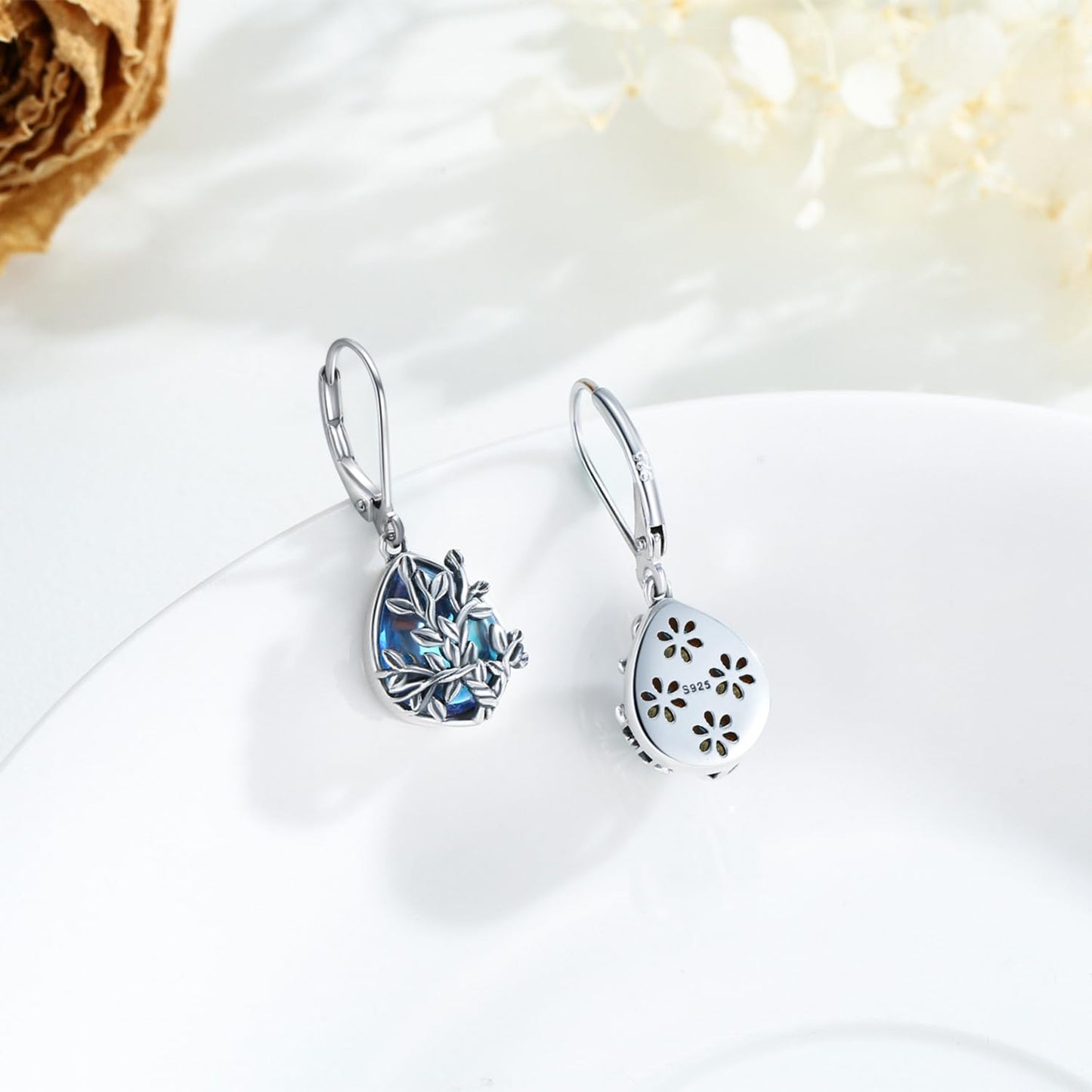 Moonstone Earrings 925 Sterling Silver Flower Teardrop Leverback Dangle Earrings Jewelry Gifts for Women Girls - Hawaiian Flair