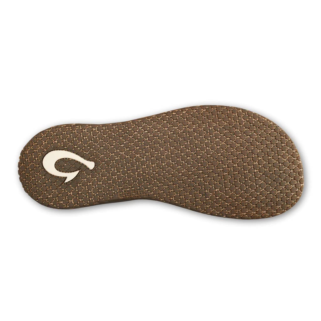 OLUKAI Paniolo Women's Beach Sandals, Distressed Full-Grain Leather Flip-Flop Slides, Wet Grip Soles, Compression Molded Footbed - Hawaiian Flair