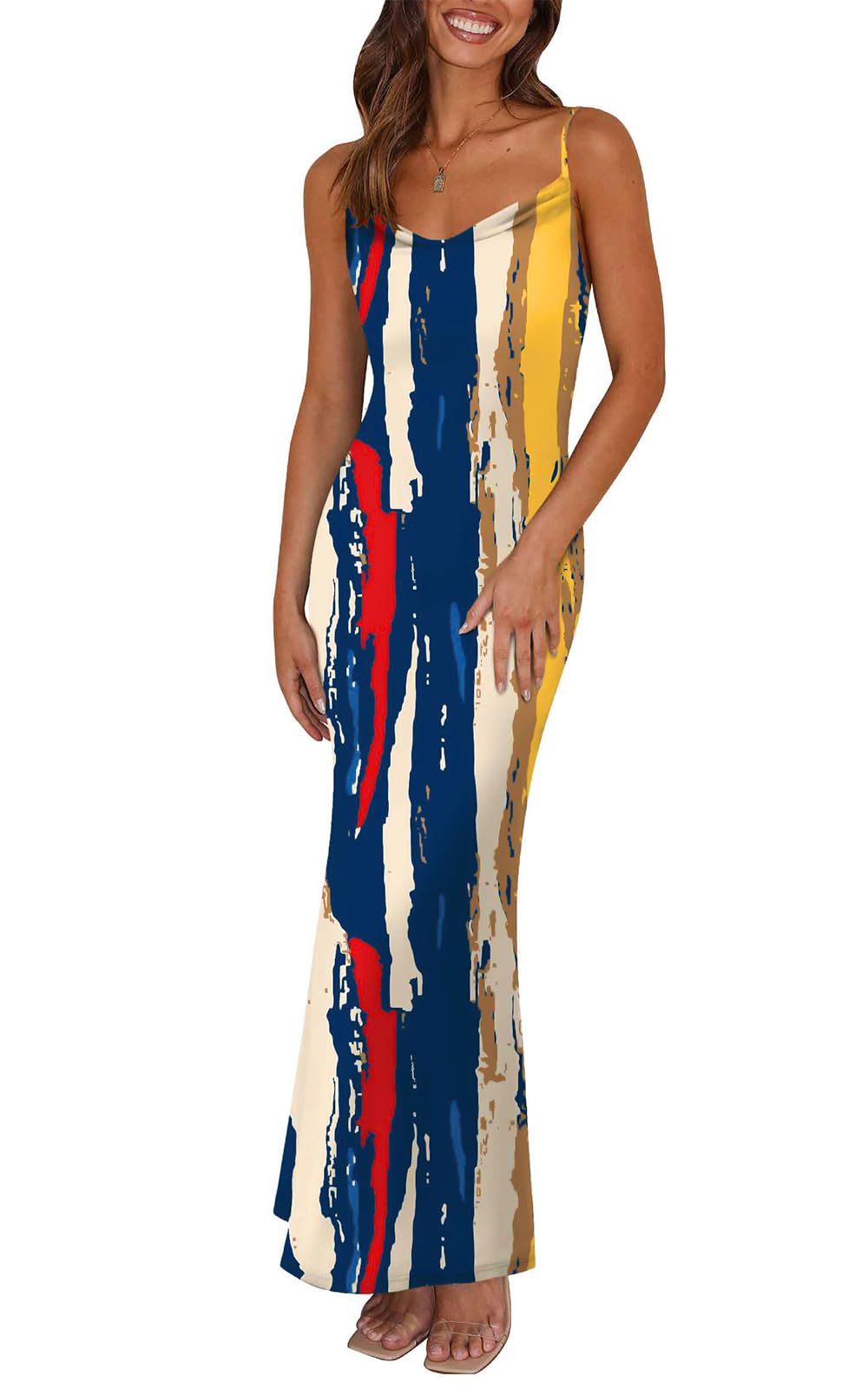 PRETTYGARDEN Women's 2025 Summer Floral Spaghetti Strap Maxi Dress Stretch Sexy Bodycon Dress Backless Slip Long Dresses - Hawaiian Flair