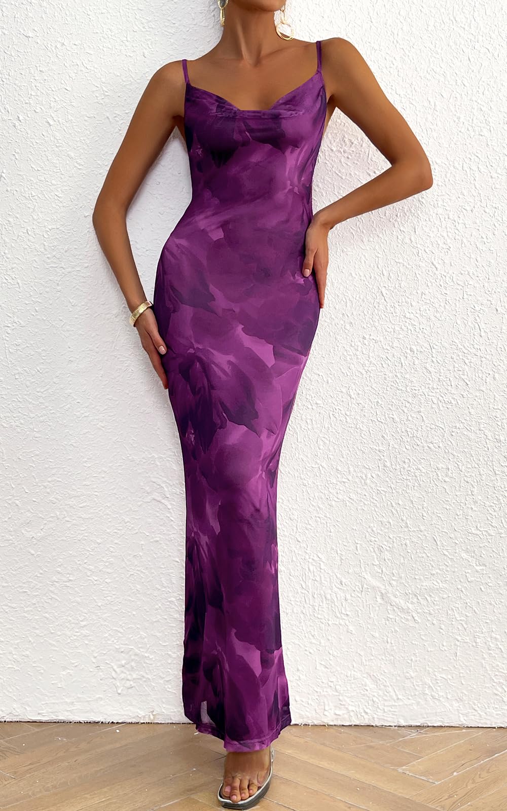 PRETTYGARDEN Women's 2025 Summer Floral Spaghetti Strap Maxi Dress Stretch Sexy Bodycon Dress Backless Slip Long Dresses - Hawaiian Flair