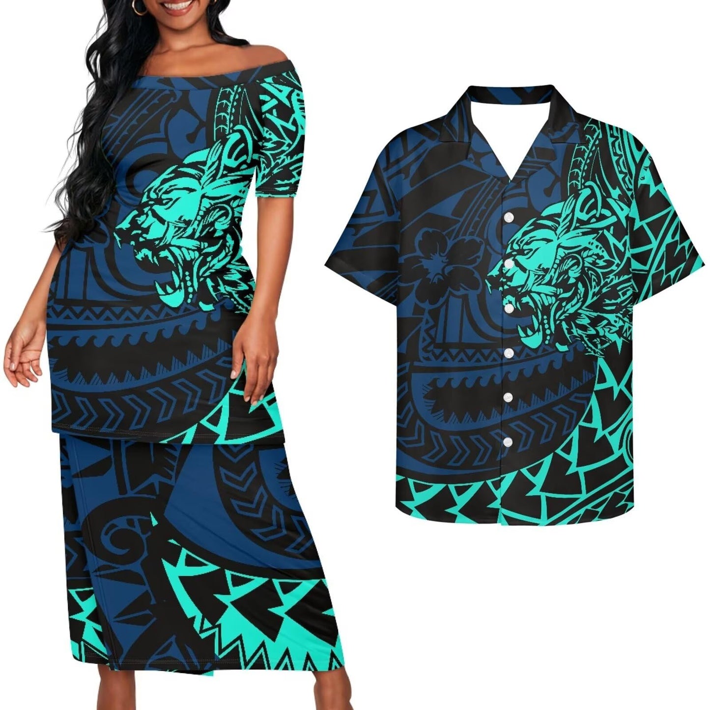 Samoa Couple Outfit Puletasi Samoa Dress Polynesian Shirts for Men Puletasi Samoan Traditional Dress Hawaiian - Hawaiian Flair