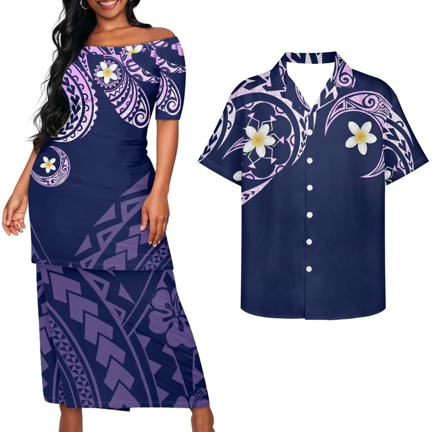 Samoa Couple Outfit Puletasi Samoa Dress Polynesian Shirts for Men Puletasi Samoan Traditional Dress Hawaiian - Hawaiian Flair