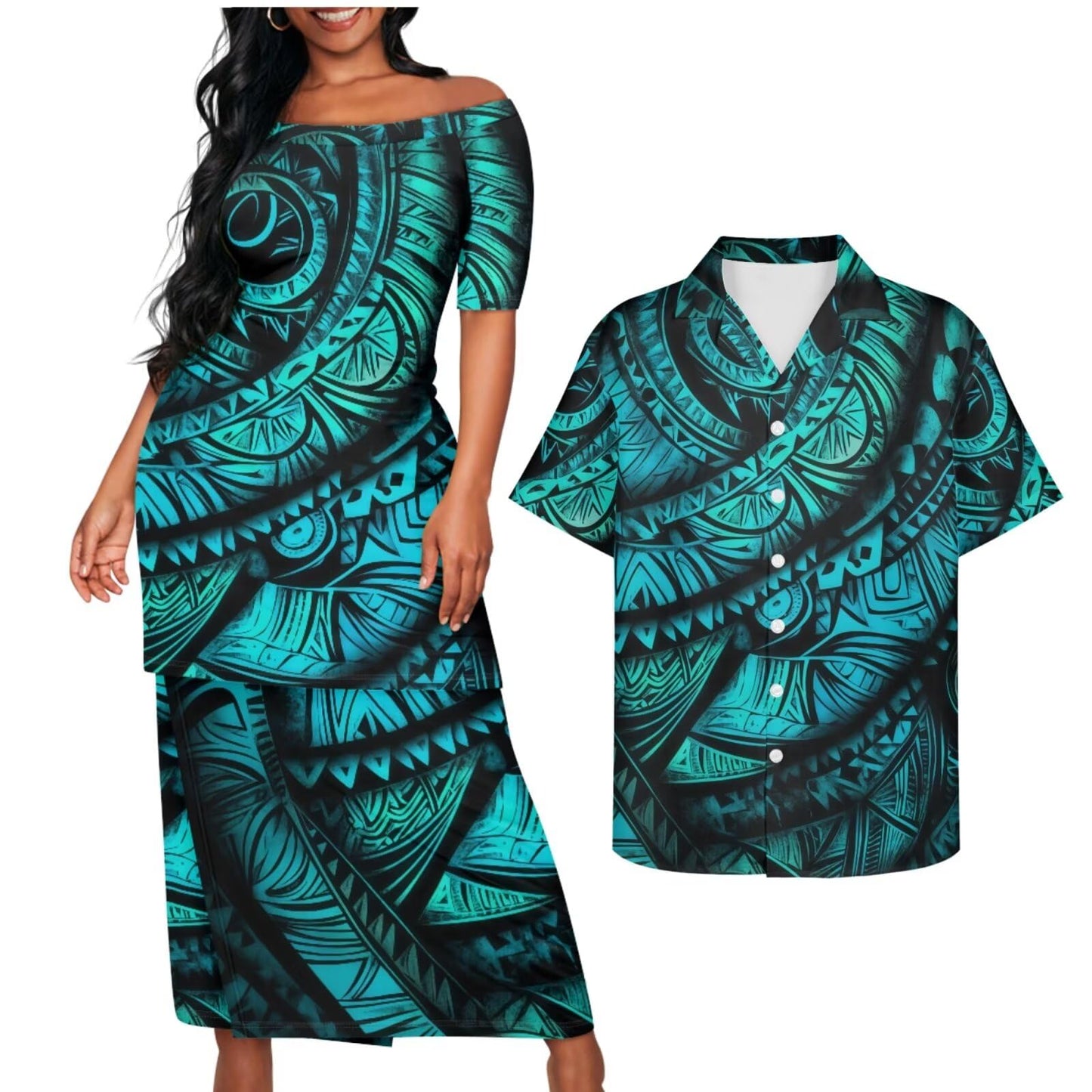 Samoa Couple Outfit Puletasi Samoa Dress Polynesian Shirts for Men Puletasi Samoan Traditional Dress Hawaiian - Hawaiian Flair