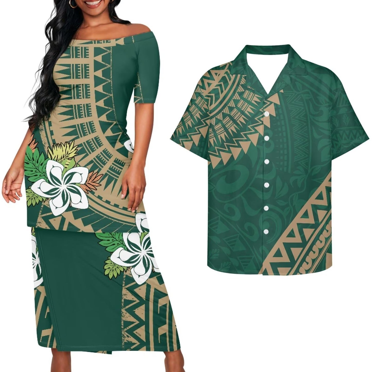 Samoa Couple Outfit Puletasi Samoa Dress Polynesian Shirts for Men Puletasi Samoan Traditional Dress Hawaiian - Hawaiian Flair