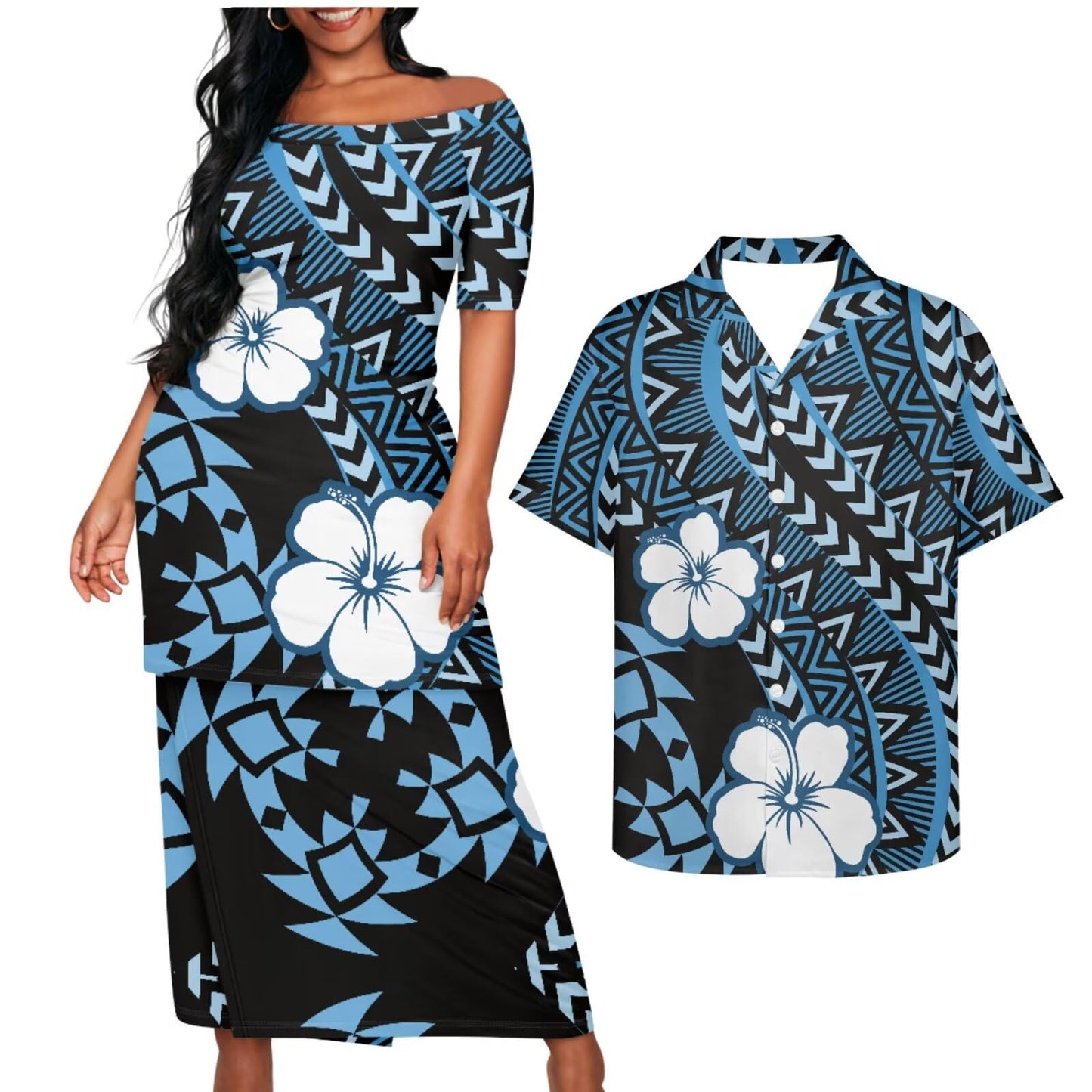 Samoa Couple Outfit Puletasi Samoa Dress Polynesian Shirts for Men Puletasi Samoan Traditional Dress Hawaiian - Hawaiian Flair