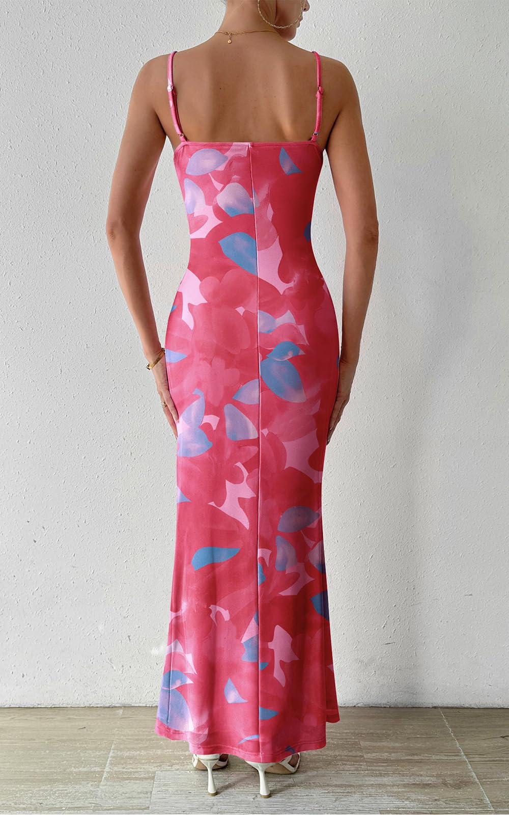 PRETTYGARDEN Women's 2025 Summer Floral Spaghetti Strap Maxi Dress Stretch Sexy Bodycon Dress Backless Slip Long Dresses - Hawaiian Flair