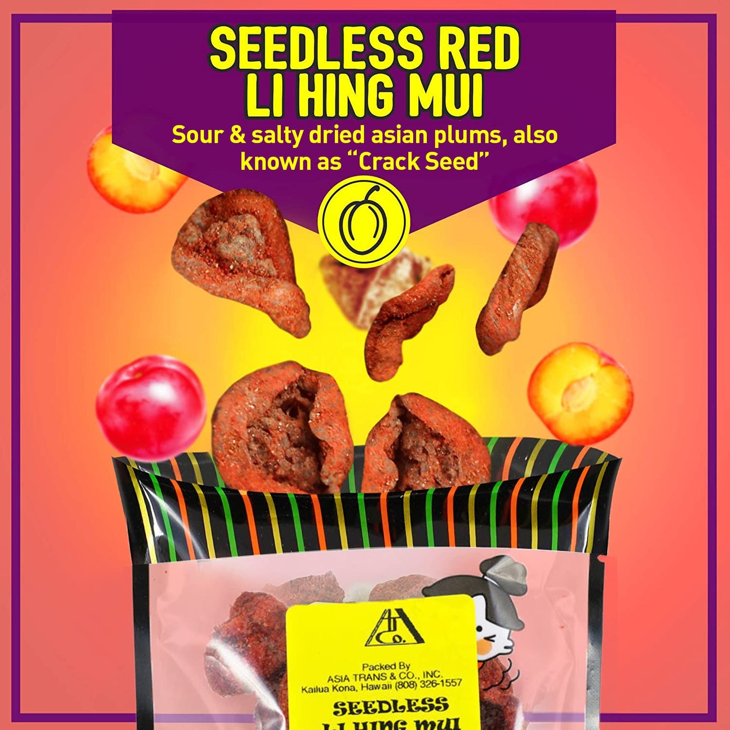 Sweet Seedless Li Hing Mui Crack Seed Plums | Hawaiian Favorite | Naturally Sweet Dried Asian Plum Candy | 1.25 Ounce - Hawaiian Flair