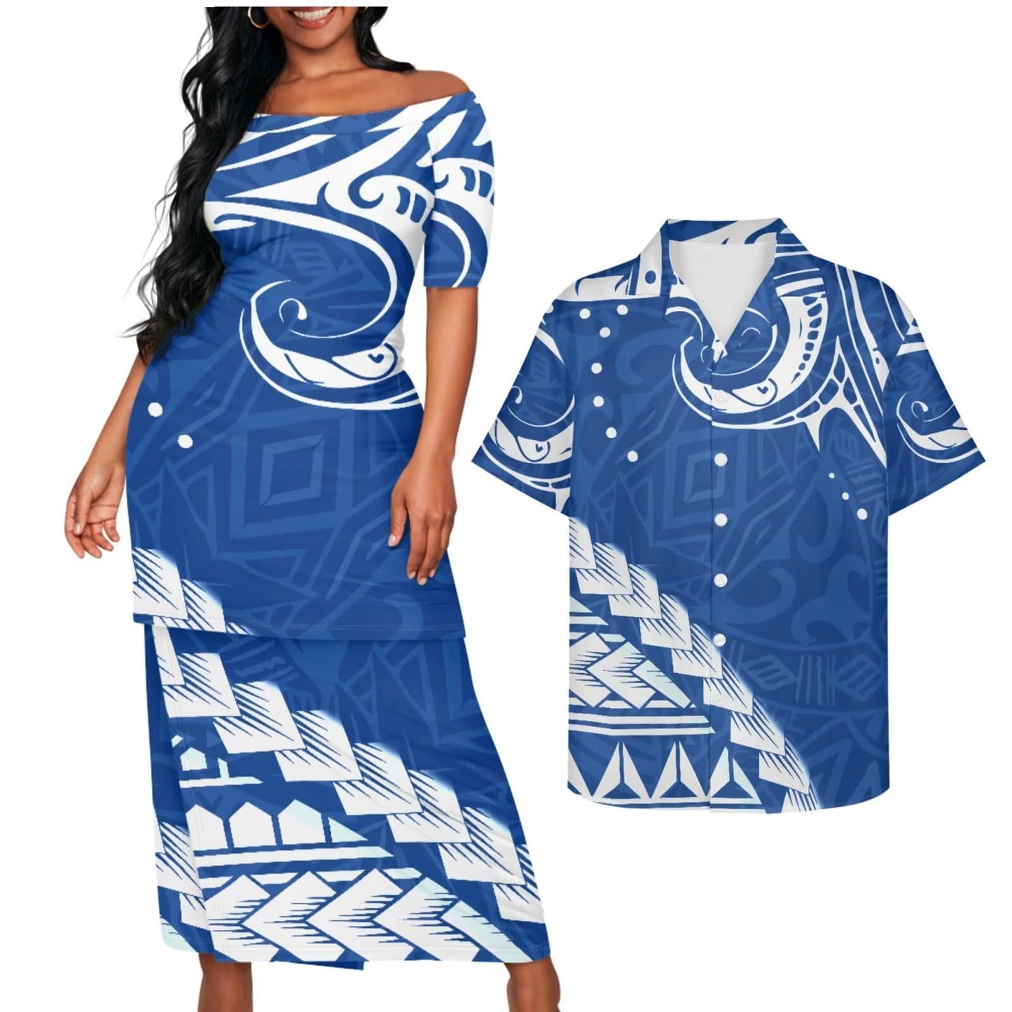 Samoa Couple Outfit Puletasi Samoa Dress Polynesian Shirts for Men Puletasi Samoan Traditional Dress Hawaiian - Hawaiian Flair