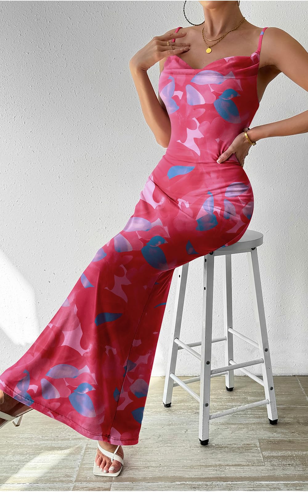 PRETTYGARDEN Women's 2025 Summer Floral Spaghetti Strap Maxi Dress Stretch Sexy Bodycon Dress Backless Slip Long Dresses - Hawaiian Flair