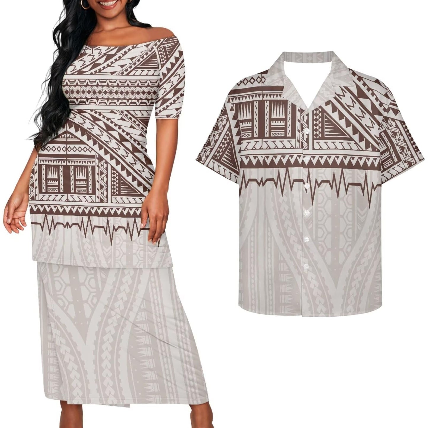 Samoa Couple Outfit Puletasi Samoa Dress Polynesian Shirts for Men Puletasi Samoan Traditional Dress Hawaiian - Hawaiian Flair