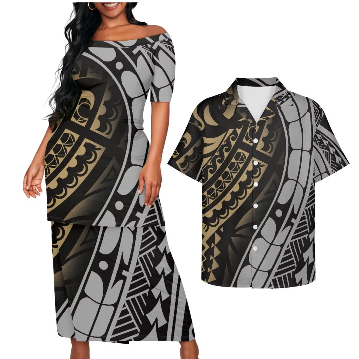 Samoa Couple Outfit Puletasi Samoa Dress Polynesian Shirts for Men Puletasi Samoan Traditional Dress Hawaiian - Hawaiian Flair
