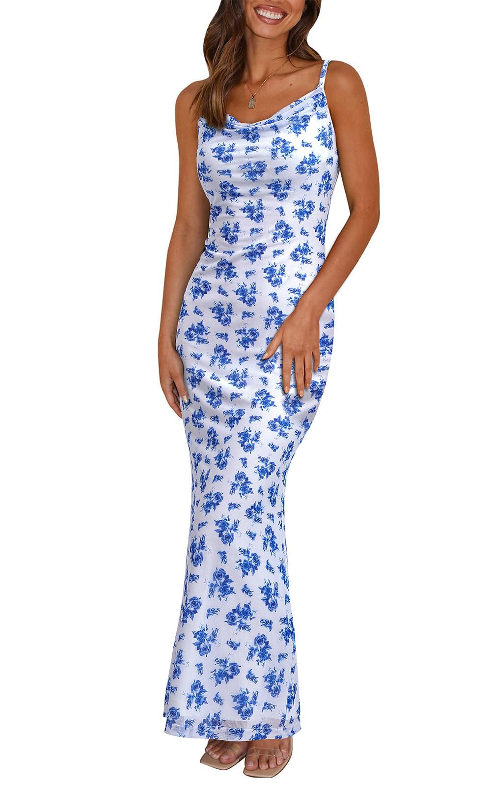 PRETTYGARDEN Women's 2025 Summer Floral Spaghetti Strap Maxi Dress Stretch Sexy Bodycon Dress Backless Slip Long Dresses - Hawaiian Flair