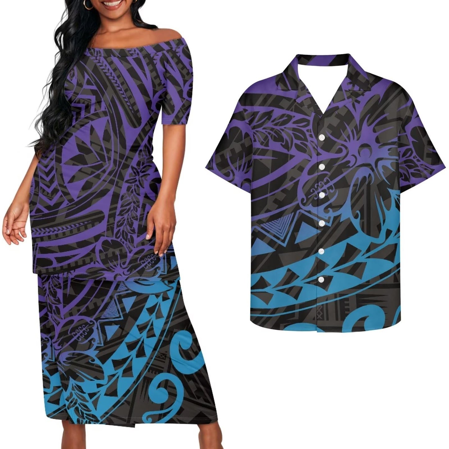 Samoa Couple Outfit Puletasi Samoa Dress Polynesian Shirts for Men Puletasi Samoan Traditional Dress Hawaiian - Hawaiian Flair