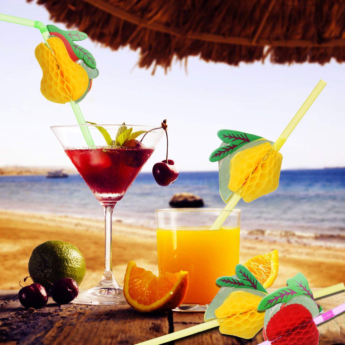 ALINK 50 Umbrella Parasol Drinking Straws, Hawaiian Beach Cocktail Luau Party Decorations Supplies