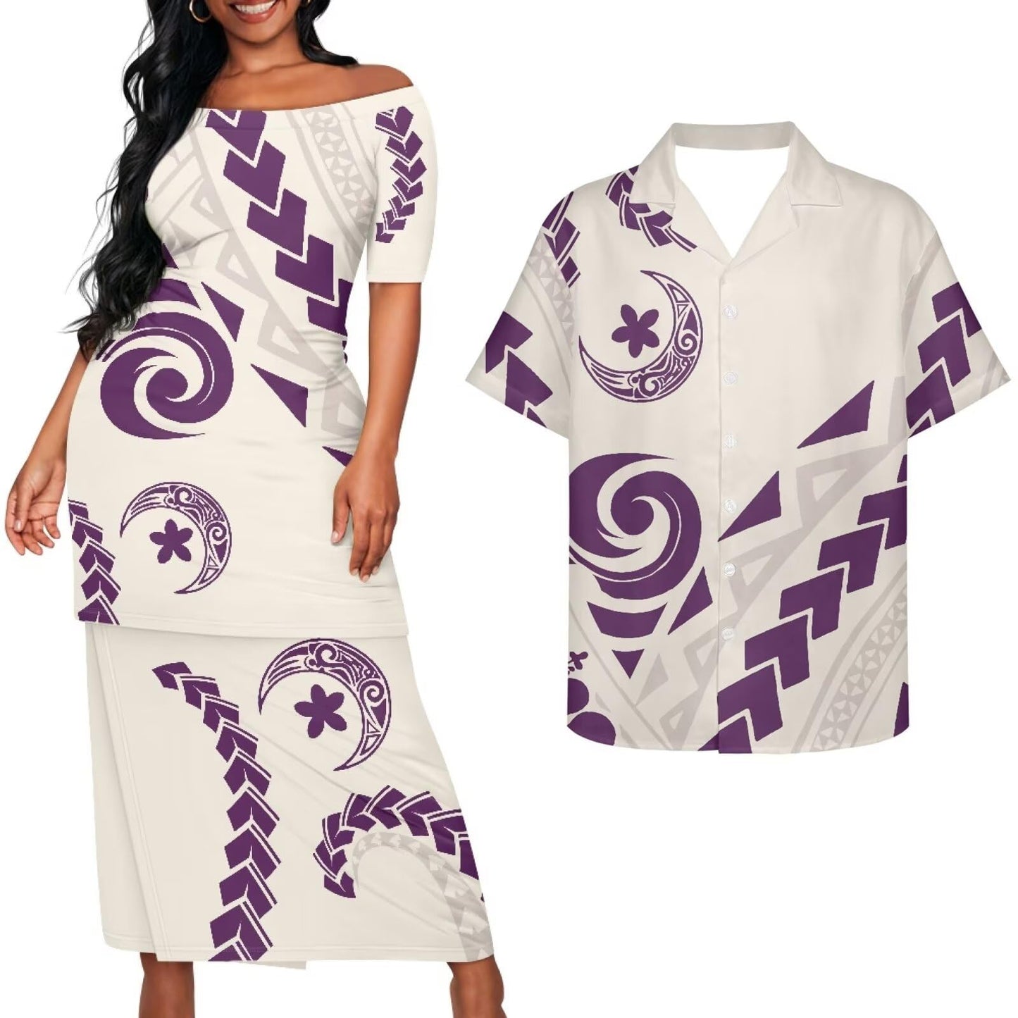 Samoa Couple Outfit Puletasi Samoa Dress Polynesian Shirts for Men Puletasi Samoan Traditional Dress Hawaiian - Hawaiian Flair