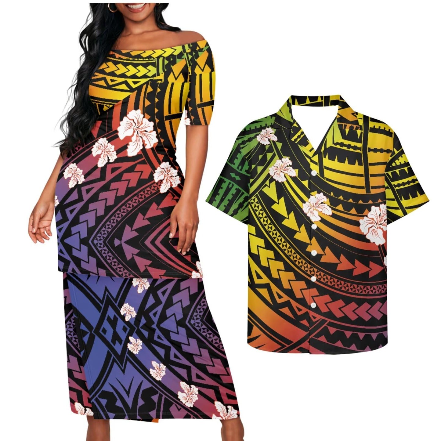 Samoa Couple Outfit Puletasi Samoa Dress Polynesian Shirts for Men Puletasi Samoan Traditional Dress Hawaiian - Hawaiian Flair