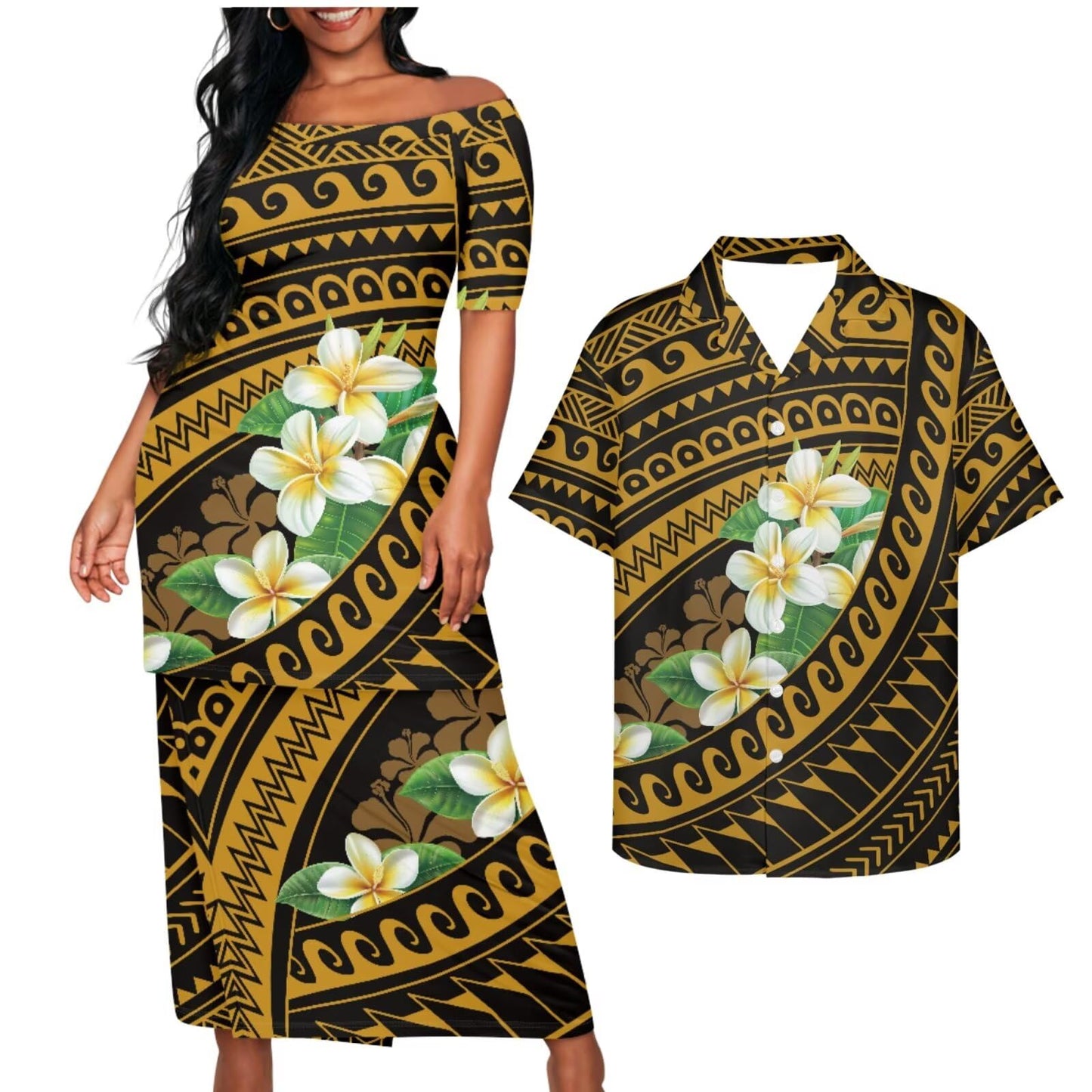 Samoa Couple Outfit Puletasi Samoa Dress Polynesian Shirts for Men Puletasi Samoan Traditional Dress Hawaiian - Hawaiian Flair