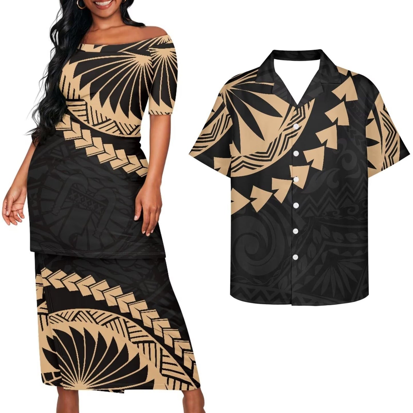 Samoa Couple Outfit Puletasi Samoa Dress Polynesian Shirts for Men Puletasi Samoan Traditional Dress Hawaiian - Hawaiian Flair