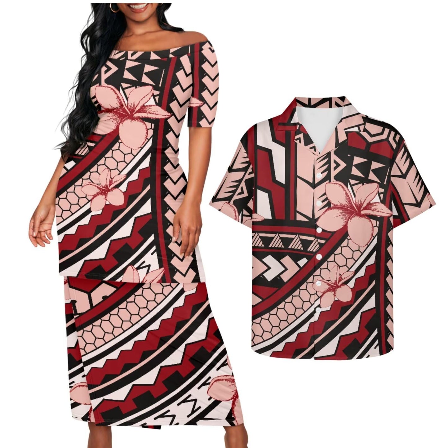 Samoa Couple Outfit Puletasi Samoa Dress Polynesian Shirts for Men Puletasi Samoan Traditional Dress Hawaiian - Hawaiian Flair