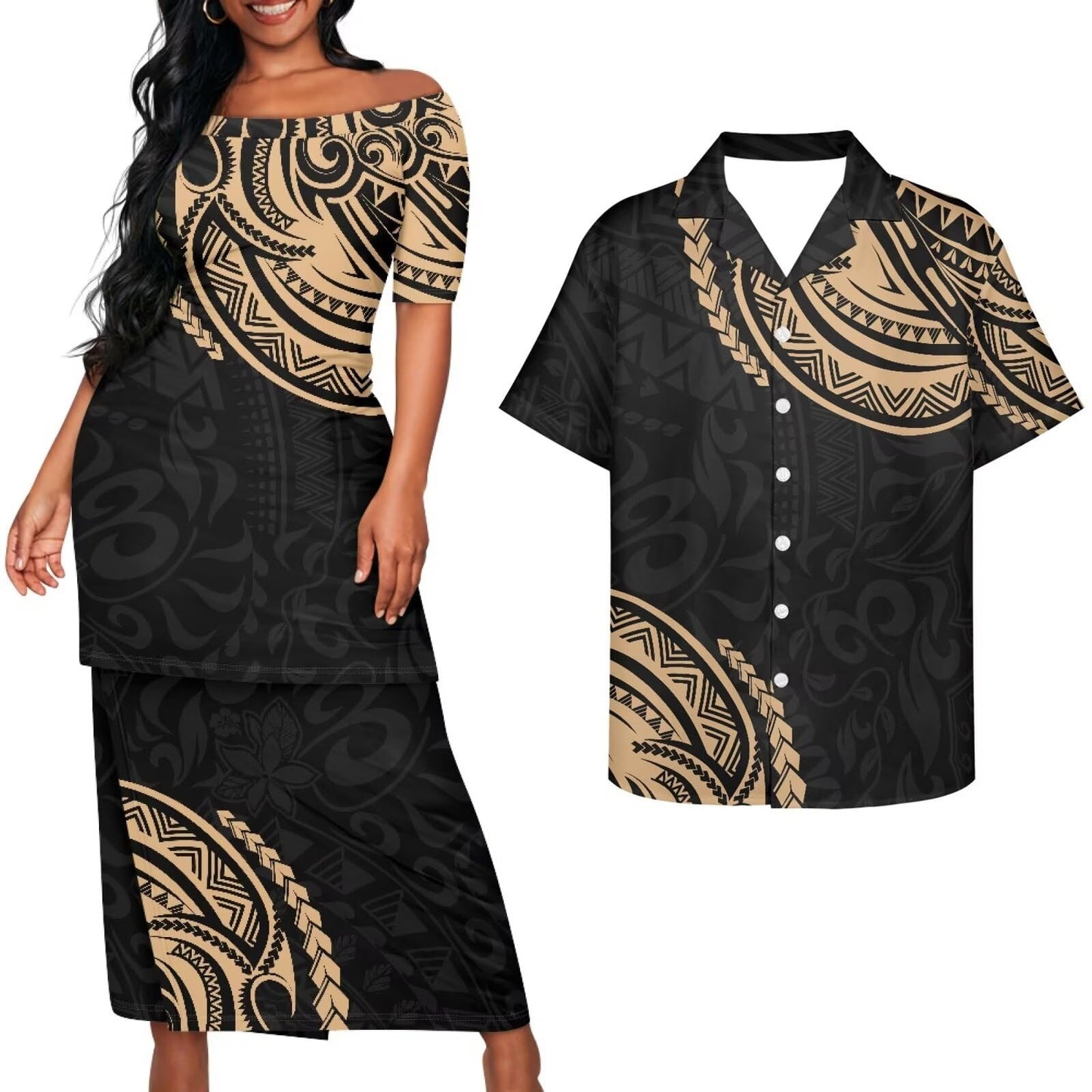 Samoa Couple Outfit Puletasi Samoa Dress Polynesian Shirts for Men Puletasi Samoan Traditional Dress Hawaiian - Hawaiian Flair