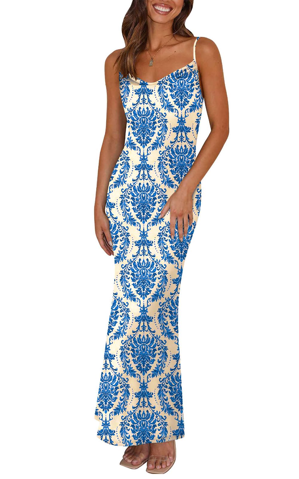 PRETTYGARDEN Women's 2025 Summer Floral Spaghetti Strap Maxi Dress Stretch Sexy Bodycon Dress Backless Slip Long Dresses - Hawaiian Flair