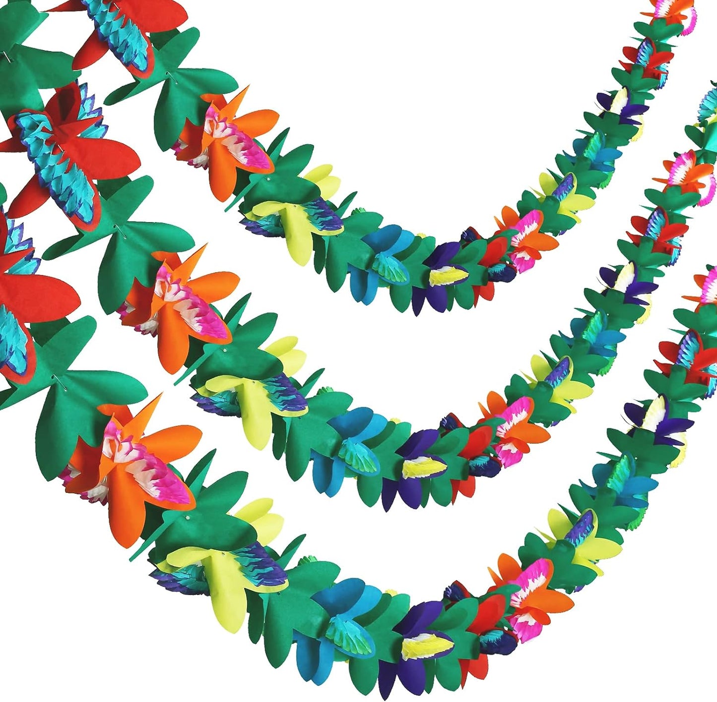 KESOTE 3 Pack Tropical Paper Flower Garland Luau Party Decorations, 30FT Tissue Flower Banner for Hawaiian Summer Tiki Bar Tropical Party Decor