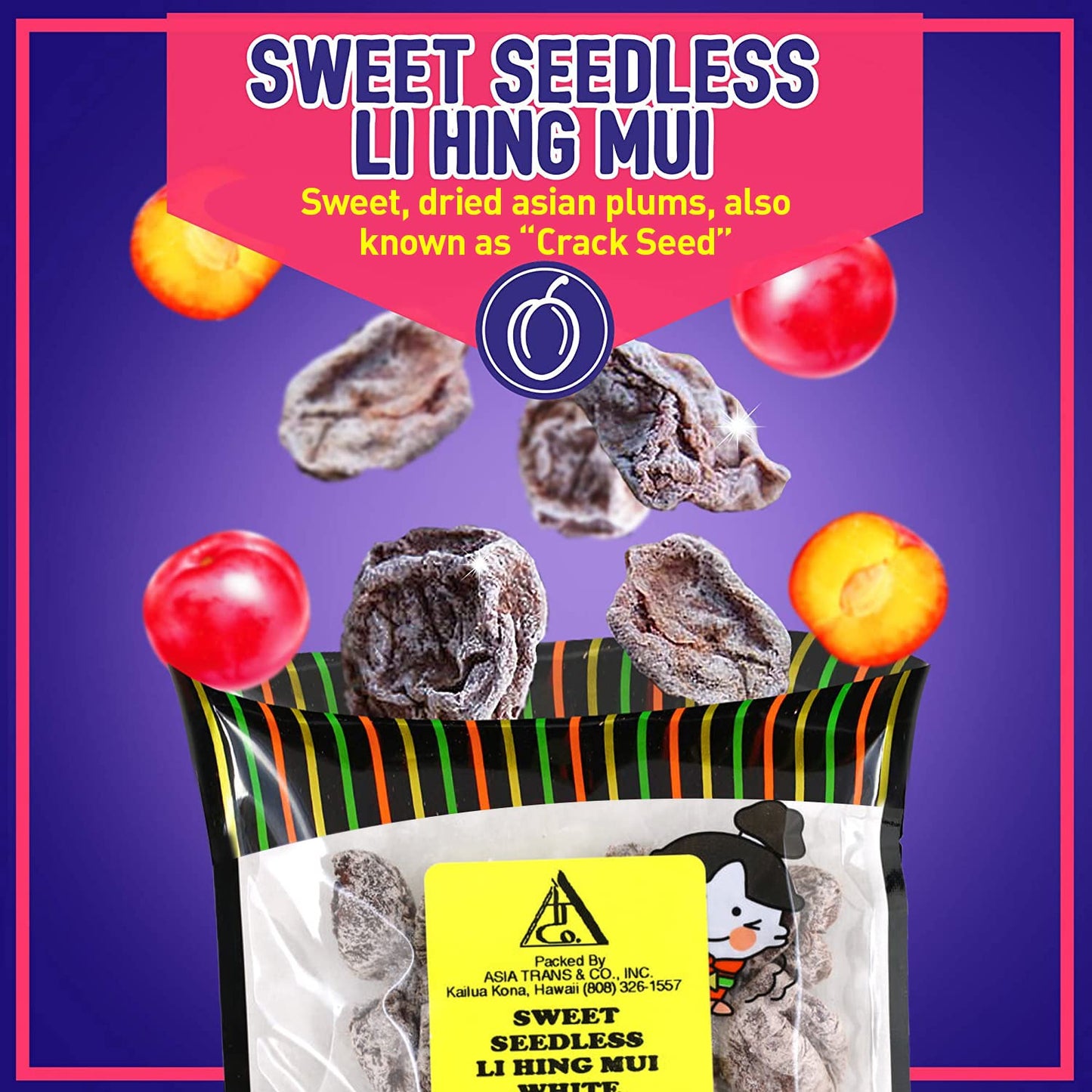Sweet Seedless Li Hing Mui Crack Seed Plums | Hawaiian Favorite | Naturally Sweet Dried Asian Plum Candy | 1.25 Ounce - Hawaiian Flair