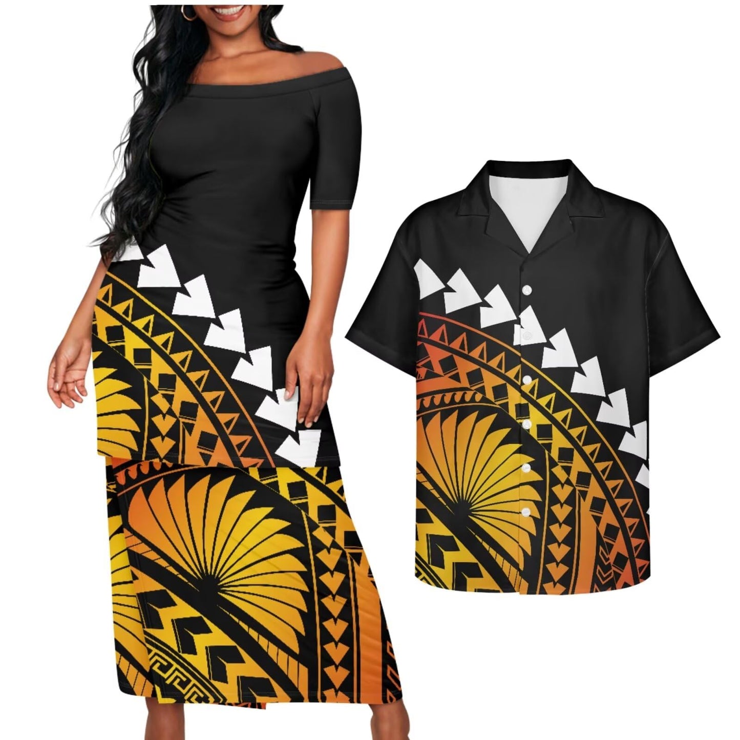 Samoa Couple Outfit Puletasi Samoa Dress Polynesian Shirts for Men Puletasi Samoan Traditional Dress Hawaiian - Hawaiian Flair