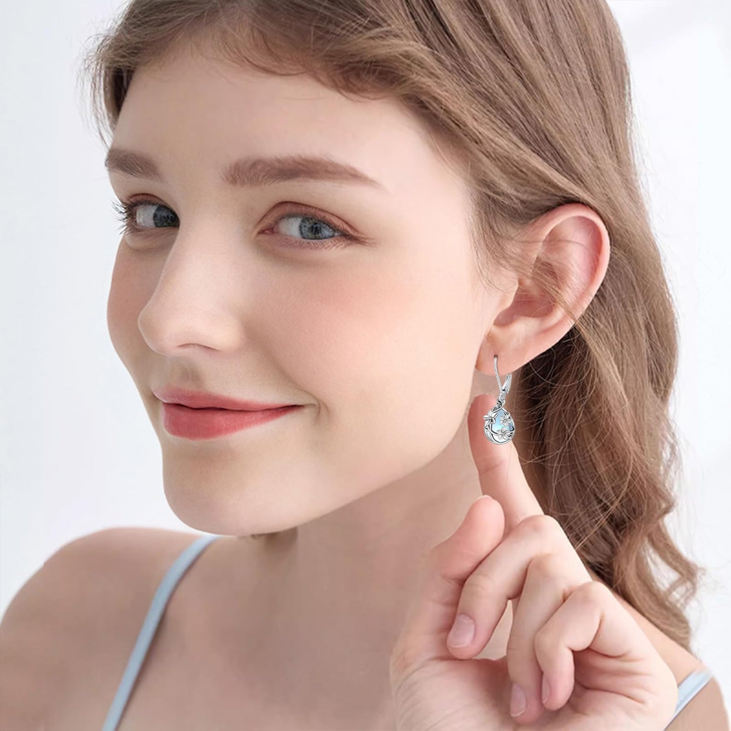 Moonstone Earrings 925 Sterling Silver Flower Teardrop Leverback Dangle Earrings Jewelry Gifts for Women Girls - Hawaiian Flair