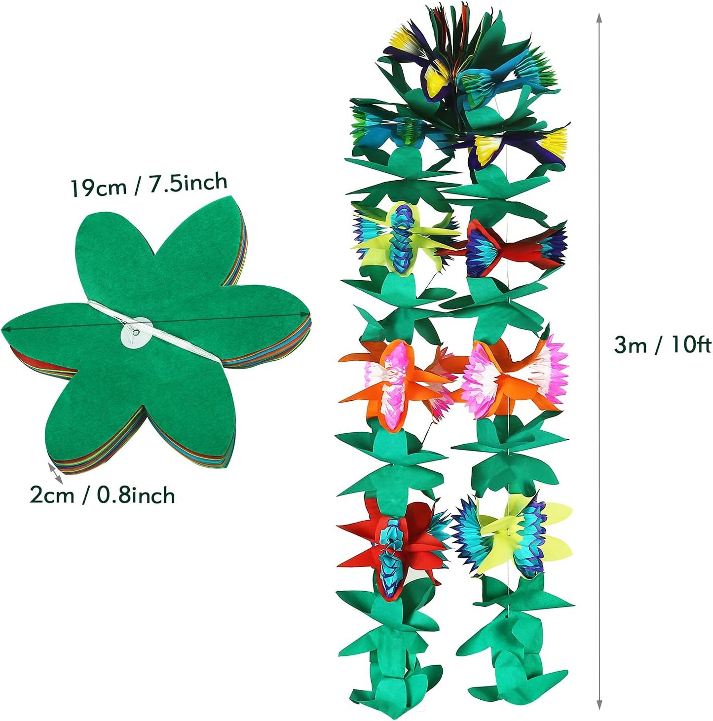 KESOTE 3 Pack Tropical Paper Flower Garland Luau Party Decorations, 30FT Tissue Flower Banner for Hawaiian Summer Tiki Bar Tropical Party Decor