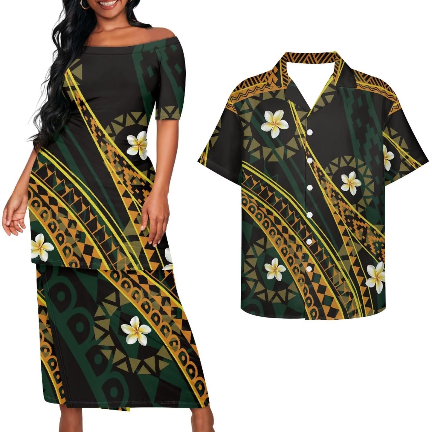 Samoa Couple Outfit Puletasi Samoa Dress Polynesian Shirts for Men Puletasi Samoan Traditional Dress Hawaiian - Hawaiian Flair