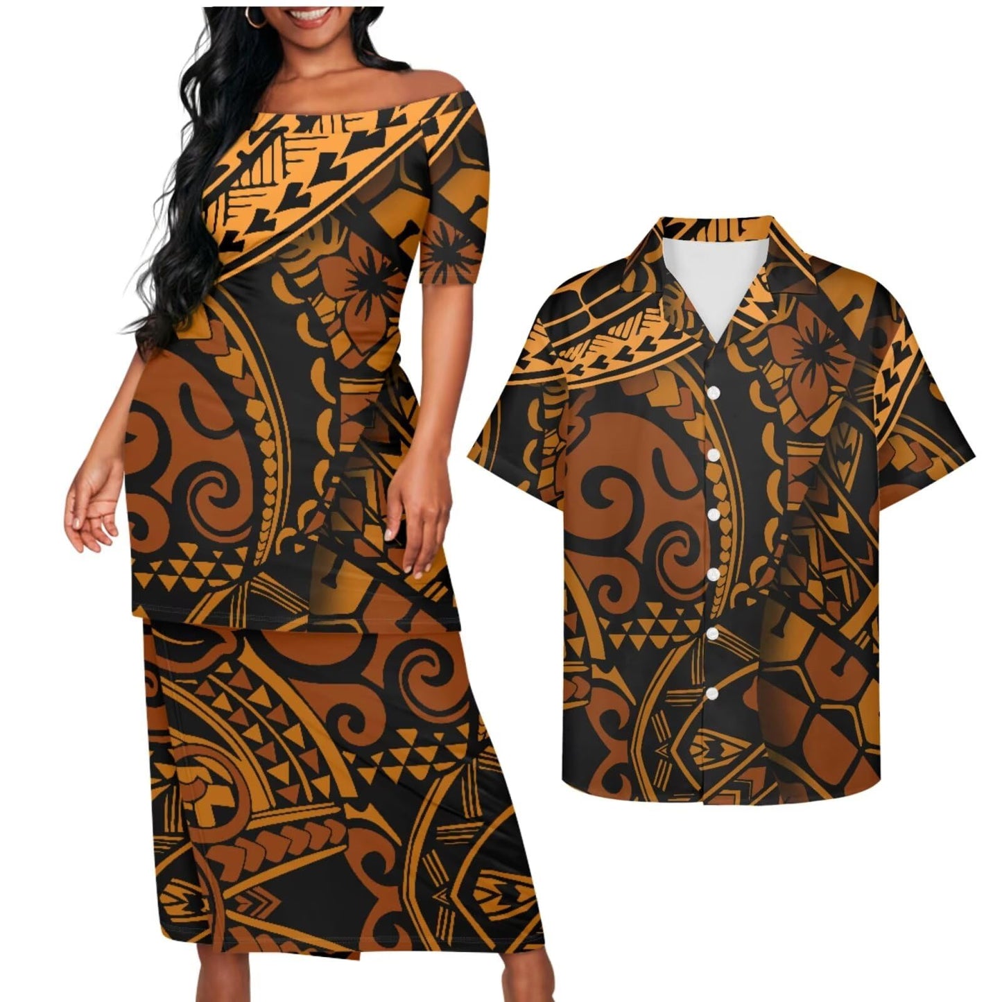 Samoa Couple Outfit Puletasi Samoa Dress Polynesian Shirts for Men Puletasi Samoan Traditional Dress Hawaiian - Hawaiian Flair