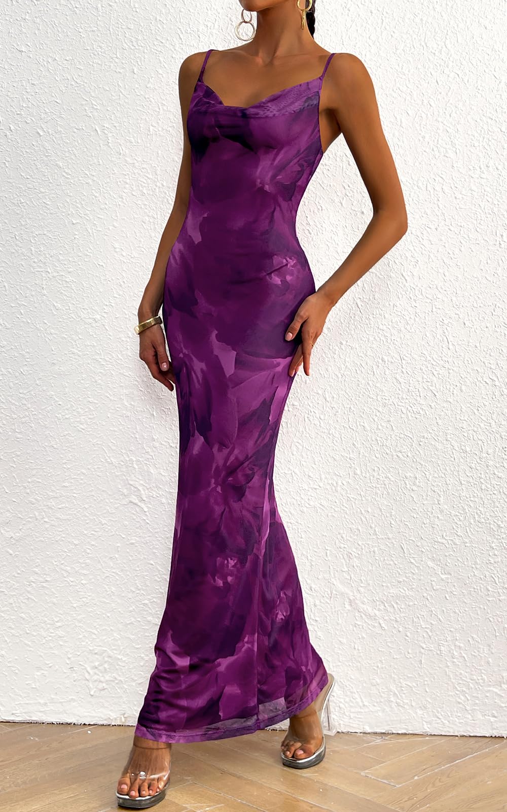 PRETTYGARDEN Women's 2025 Summer Floral Spaghetti Strap Maxi Dress Stretch Sexy Bodycon Dress Backless Slip Long Dresses - Hawaiian Flair